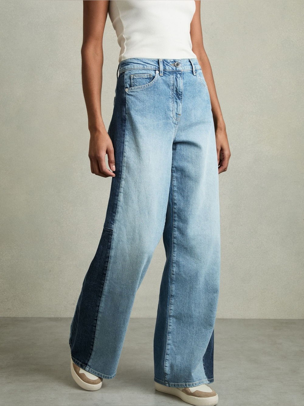 REISS Briar Contrast Panel Wide Leg Jeans Petite NWT Size 29